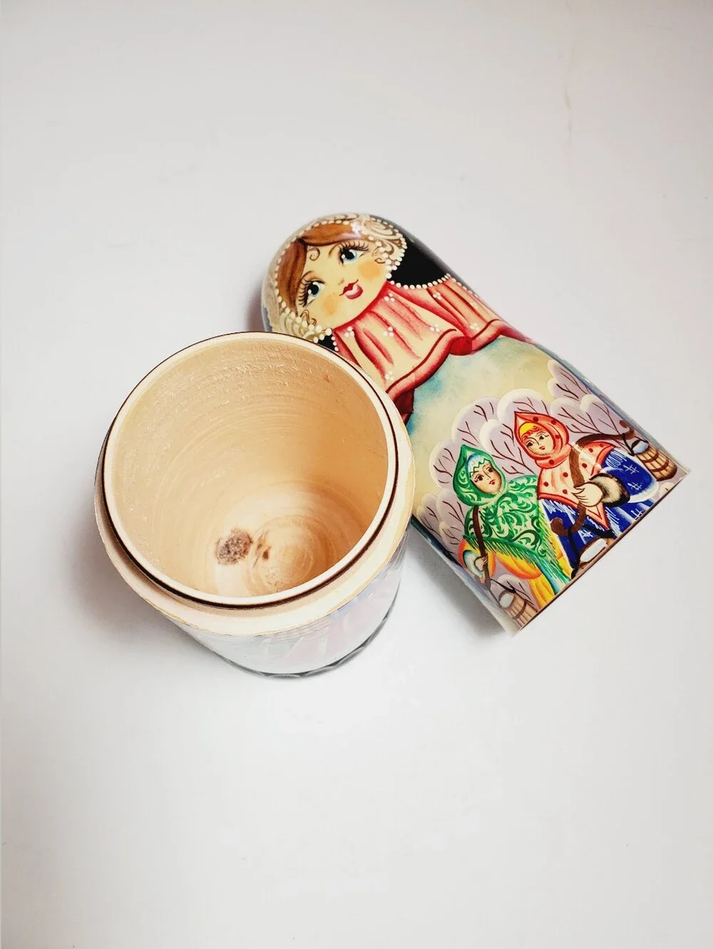 Vintage Russian Handpainted Wooden Collectible Bottle Holder